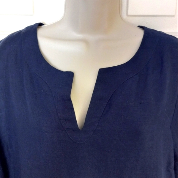 Talbots Dress Blue 100% Linen Embroidered Palm Trees Sailboat Beach Size L - Picture 2 of 15